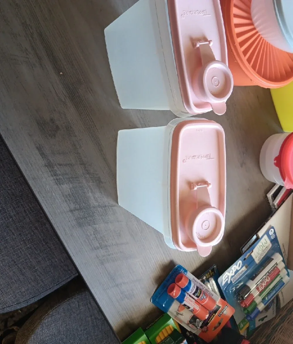 Vintage Tupperware Light Pink Dry Goods Containers with Pour Spouts - Set of 2
